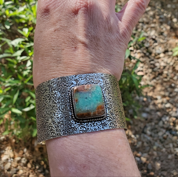 New Chrysoprase 925 Silver Cuff Bracelet. - Picture 3 of 10